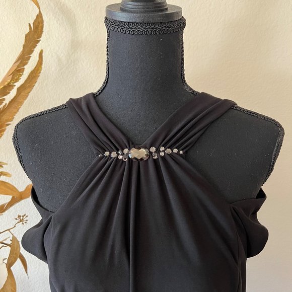 Anne Klein Jewel Halter Neck Black Cold Shoulder Midi Dress size 12 - Picture 2 of 10